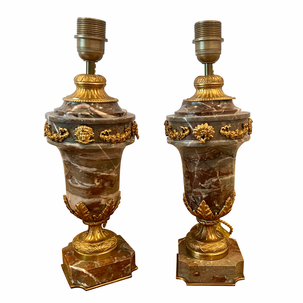 Pair Of French Marble And Gilt Bronze Urn Lamps 1880
