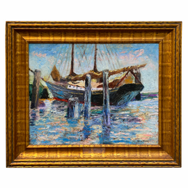 Helene Samuel Impressionist Harbor Painting On Canvas