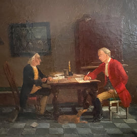 19th C. Interior Figural Genre Scene Oil on Canvas