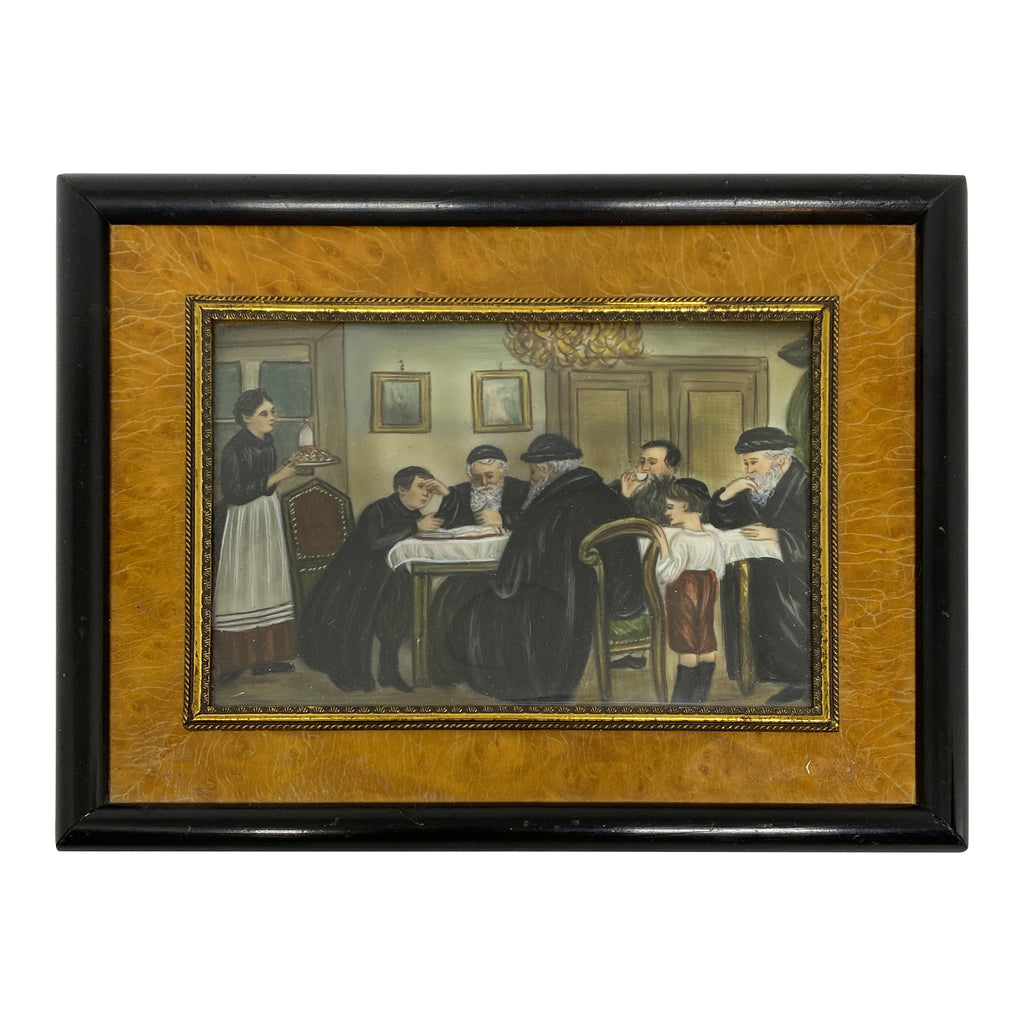 Miniature Judaica Watercolor Depicting Child Reading from Talmud
