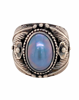 Modern Sterling Silver and Blue Pearl Ring face