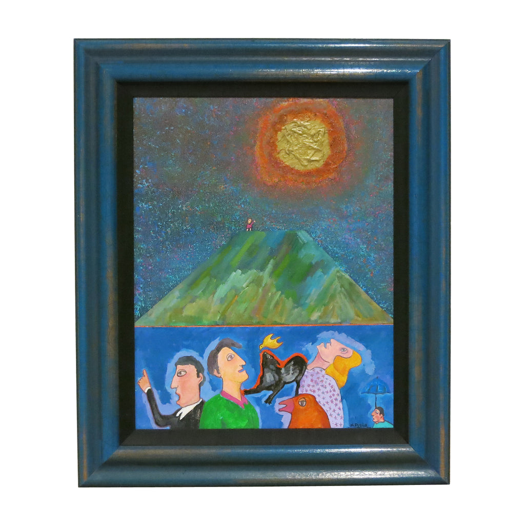 N. Ojeda ( Nina Ohman ) ” Figures With Mountain And Sun ” Acrylic On Canvas front