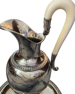 Nineteenth Century Continental Silver Wine Ewer And Under Plate closeup top