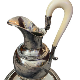 Nineteenth Century Continental Silver Wine Ewer And Under Plate closeup top