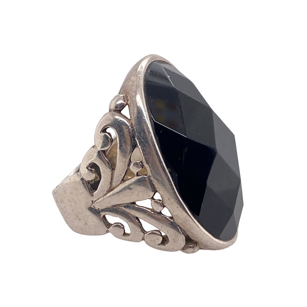 Sterling Silver Faceted Onyx Men's Ring or Woman's – Acanthus Antiques