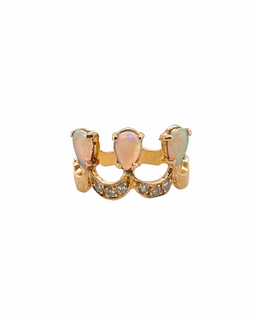 Vintage 14K Gold Opal and Diamond Crown Ring