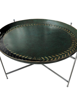Painted Tole Tray Coffee Table with Polished Steel Base top angle