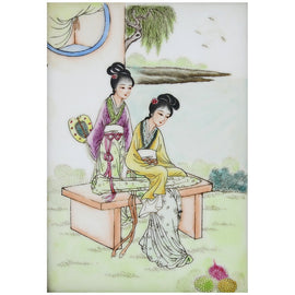 Painted porcelain plaque depicting two women