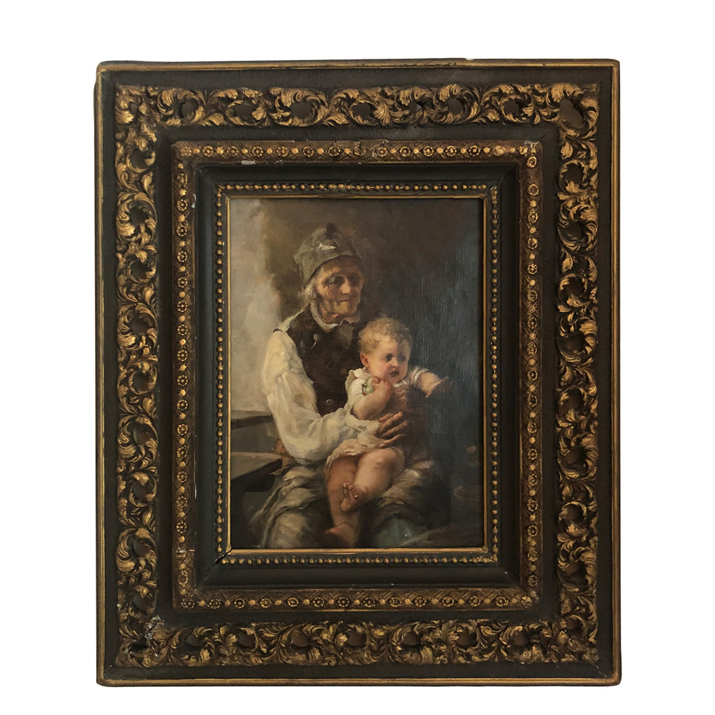 19th C. Italian Portrait Of Grandparent & Baby