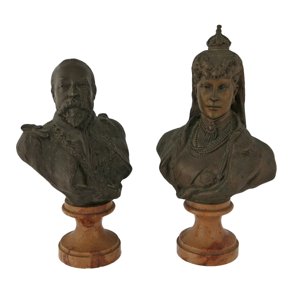 Pair Of Bronze Portrait Busts Edward VII And Alexandra Of Denmark