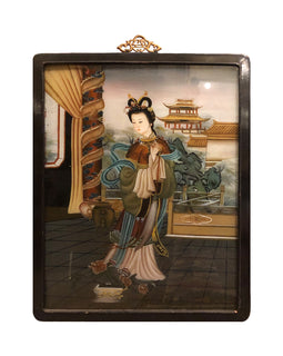 Pair Chinese Portraits Of Ladies Reverse Paintings On Glass close single