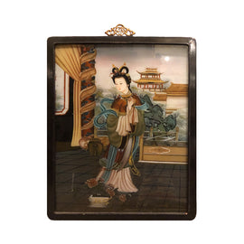 Pair Chinese Portraits Of Ladies Reverse Paintings On Glass close single