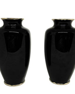 Pair Japanese Cloisonne Vases With Flying Cranes back