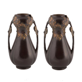 Pair Of Bronze French Art Nouveau Vases Leon Kann