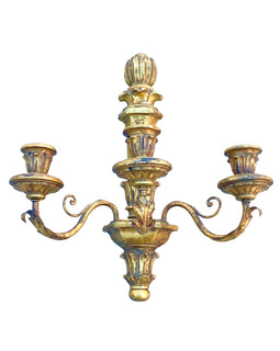 Pair Vintage Italian Carved Gilt Wood Sconces single
