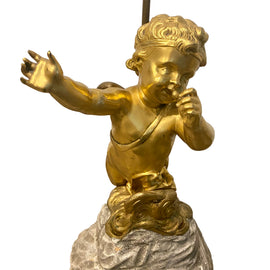 Pair of French 19th Century Gilt Bronze Cherub Figures Mounted as Lamps