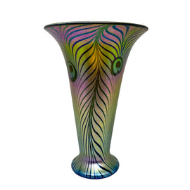 Lundberg Studios Art GLass Peacock Feather Vase 2013