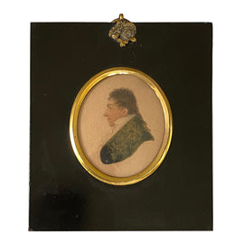 Early 19th C. English Miniature Profile Portrait Watercolor on Paper