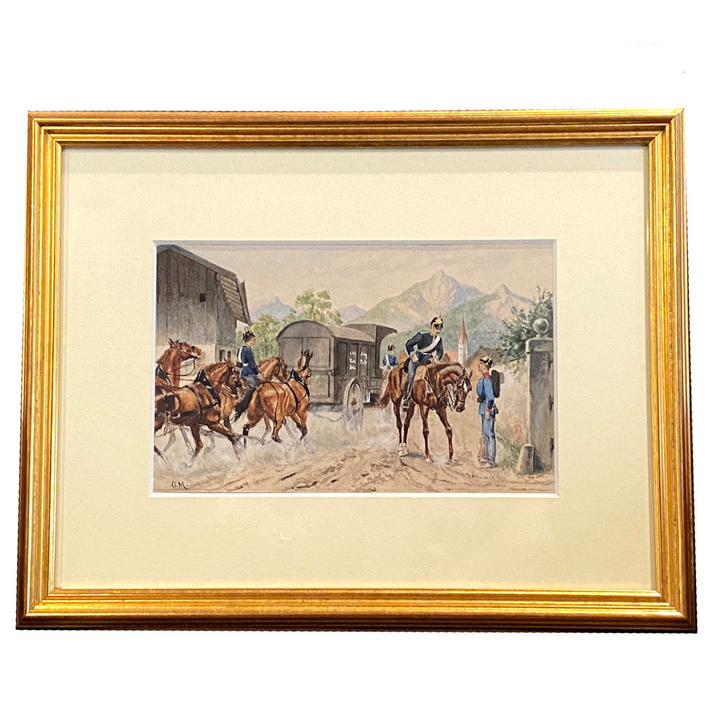 Oskar Merte, German 19th C Watercolor on Paper Soldiers on Horseback