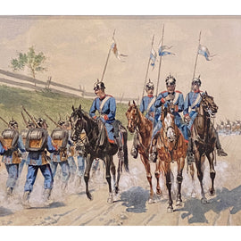 Oskar Merte, German 19th C Watercolor on Paper Marching Soldiers
