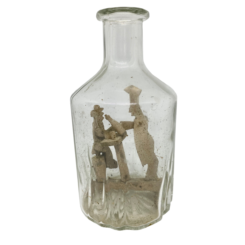 French Whimsical Wooden Figure of Baker in a Bottle
