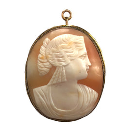 Victorian 10K Gold Carved Shell Cameo Pin Pendant