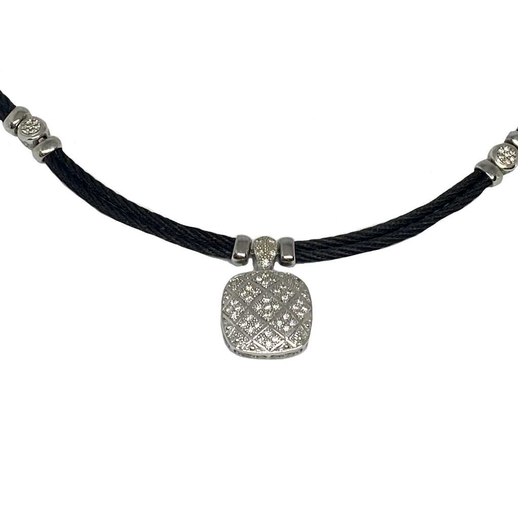 Charriol 18K Gold Dark Steel Cable & Pave Diamond Necklace