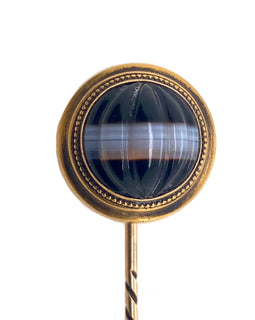 Victorian Carved Banded Agate 14K Gold Stickpin c. 1880