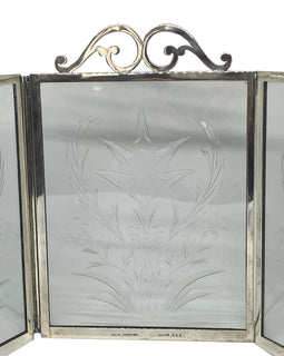 Tiffany & Co. Sterling & Etched Crystal Three Panel Table Screen