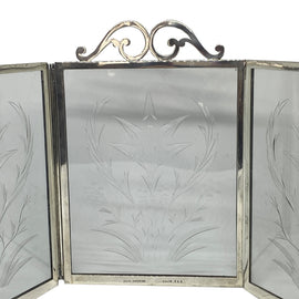 Tiffany & Co. Sterling & Etched Crystal Three Panel Table Screen