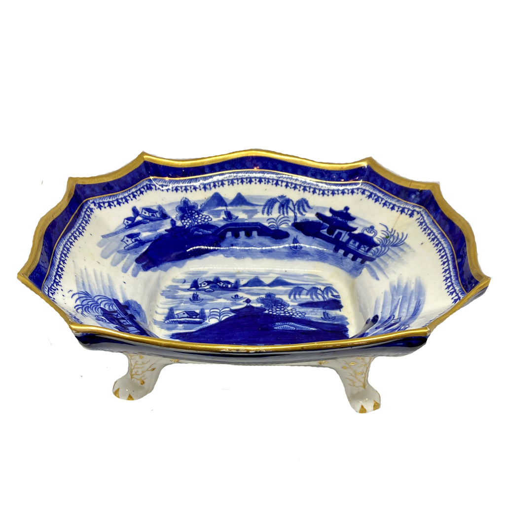 Early English 19th C. Blue & White Chinoiserie Footed Bowl