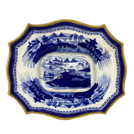 Early English 19th C. Blue & White Chinoiserie Footed Bowl