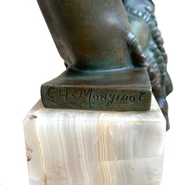 French Art Deco Seated Bronze Satyr, Charlotte Monginot, c. 1920