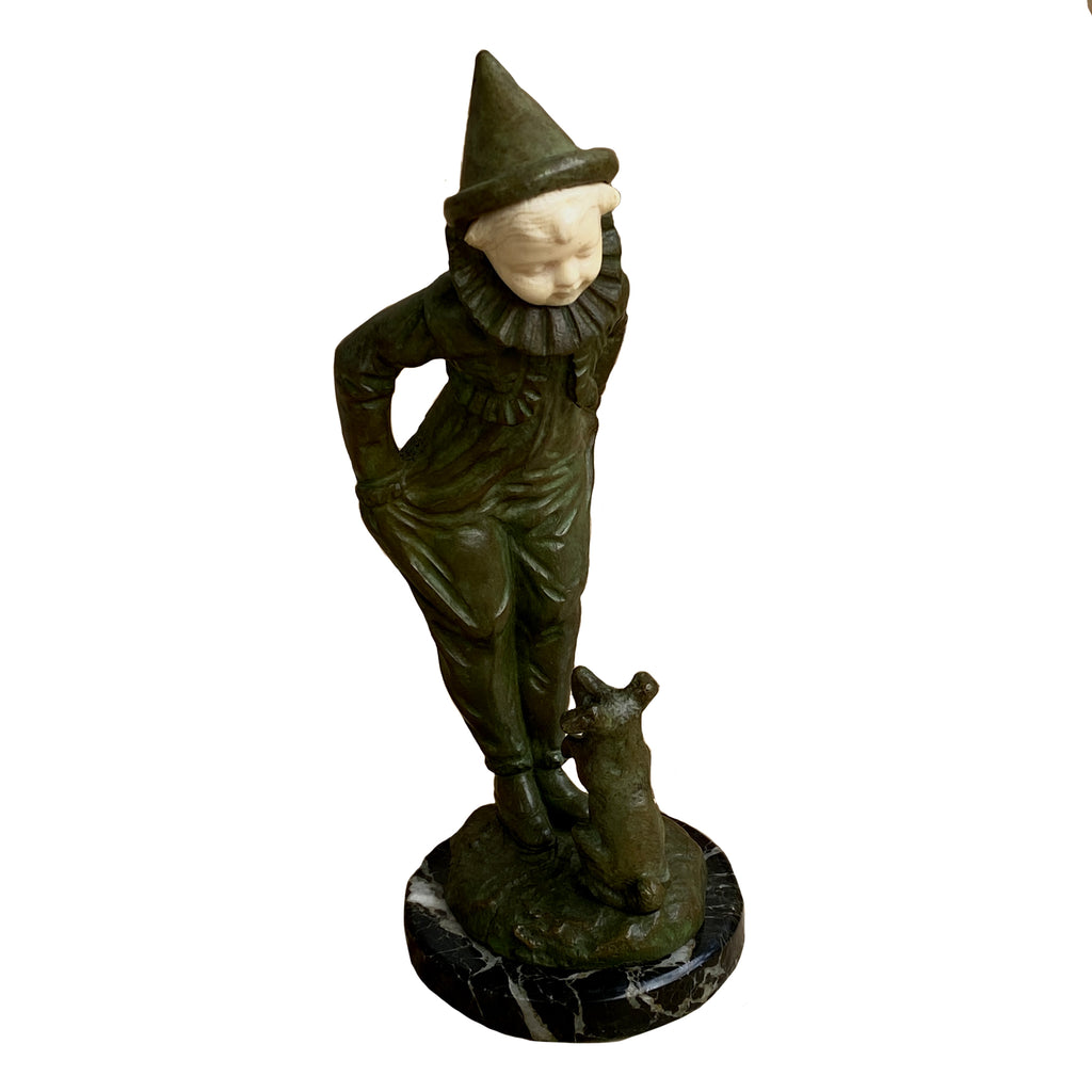 Georges Omerth French 19th C Bronze of Clown Boy with a  Dog