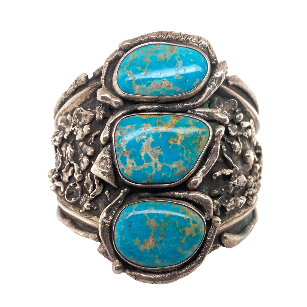 Vintage Native American Sterling & Turquoise Unisex Cuff Bracelet