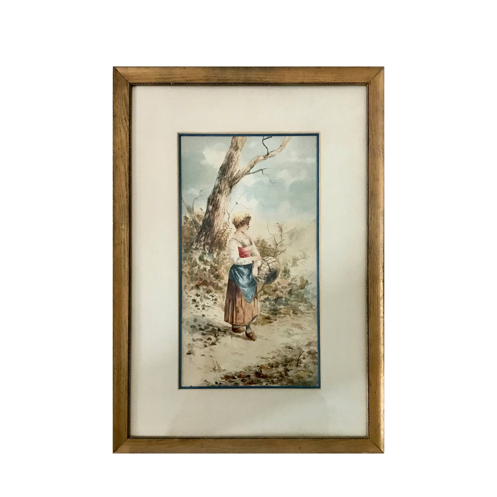 19th Century Watercolor Landscape With Figure