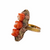 Victorian 14K Rose & Yellow Gold Ring With Carved Coral Roses