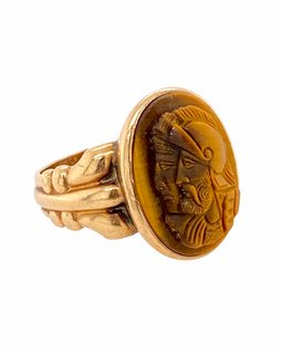 10K Gold Men's Victorian Cameo Tiger's Eye Ring