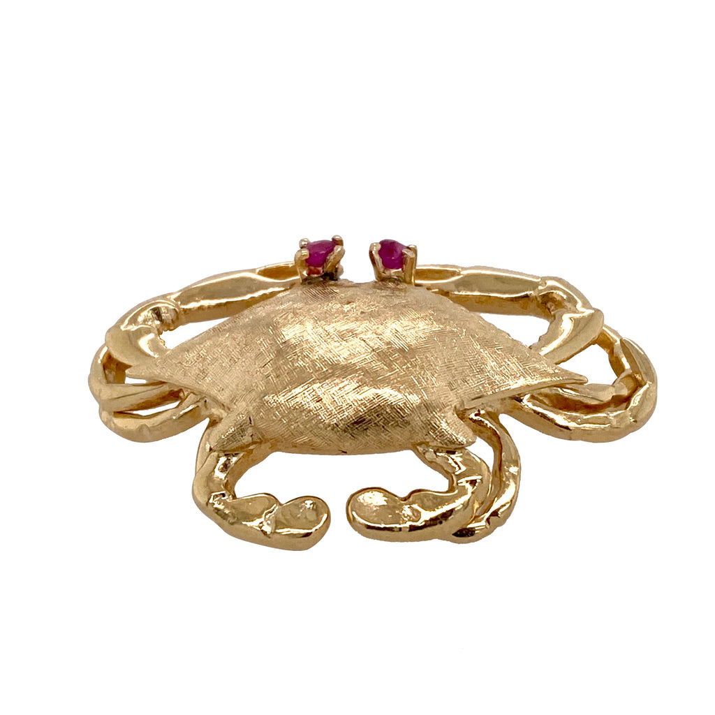 Vintage 14K Gold Crab Pin with Ruby Eyes