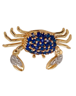 Vintage 14K Gold Sapphire & Diamond Crab Pin / Pendant