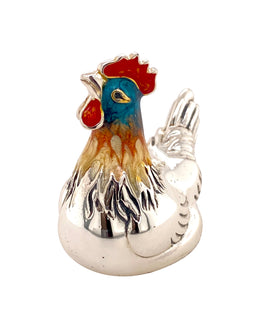 Sterling Silver and Enamel Little Rooster Figurine or Paperweight