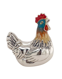 Sterling Silver and Enamel Little Rooster Figurine or Paperweight