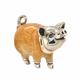 Sterling Silver and Enamel Little Pig Decoration or Pendant
