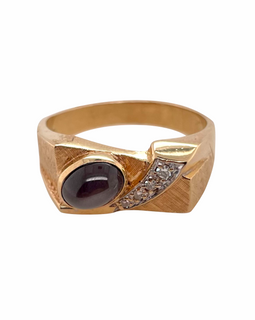 Vintage 14K Gold Black Sapphire and Diamond Men's Ring