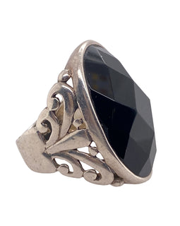 Sterling Silver Faceted Onyx Ring side view