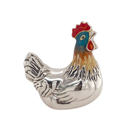 Side view of Sterling Silver and Enamel Little Rooster Figurine or Paperweight
