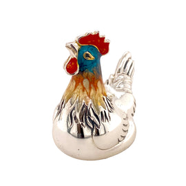Front view of Sterling Silver and Enamel Little Rooster Figurine or Paperweight