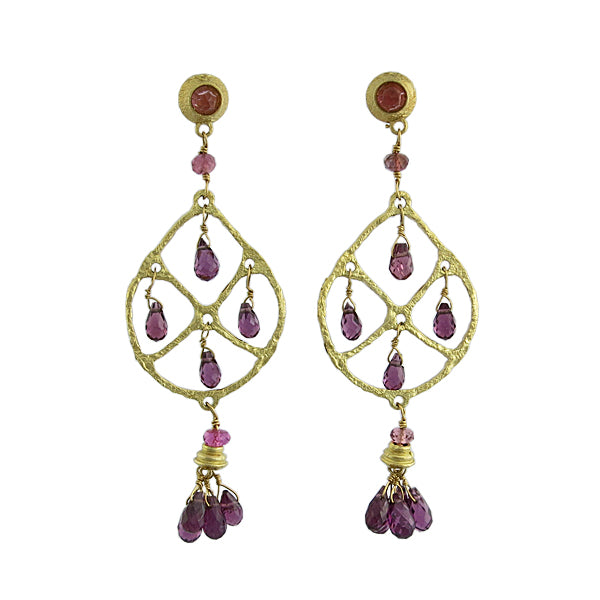 18K Gold and Faceted Pink Tourmaline Drop Pierced Earrings