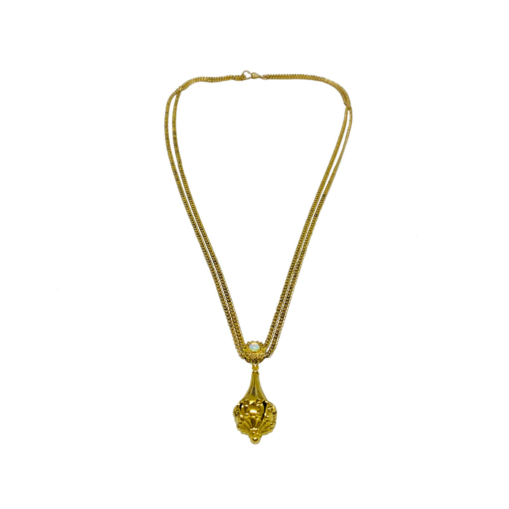 Victorian 14K Gold Opal Slide Necklace with Ornate Drop full view