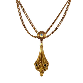 Victorian 14K Gold Opal Slide Necklace with Ornate Drop closeup view